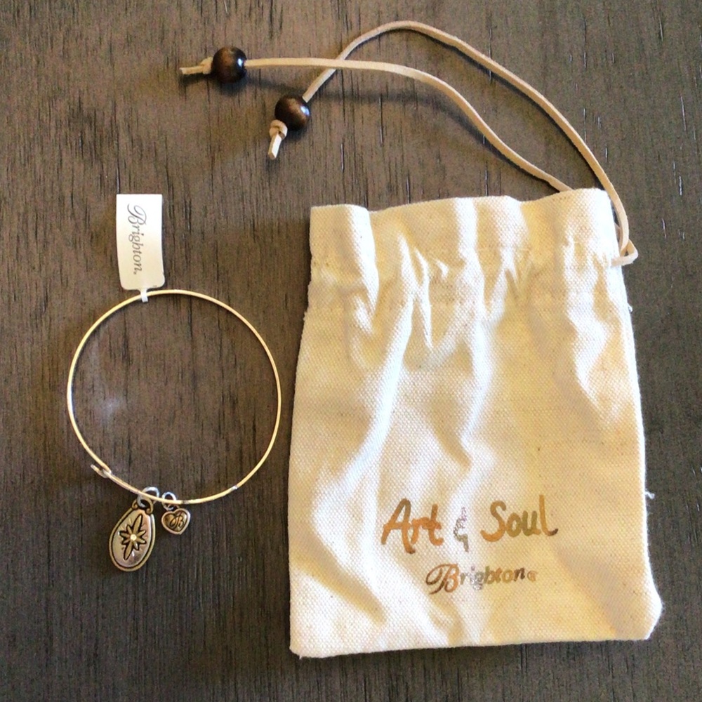 Brighton Silver & Gold Tone Charm Bangle with Starburst and Heart Charms Jewelry